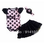 Body + Jupe tutu+ bandeau noir rose pois